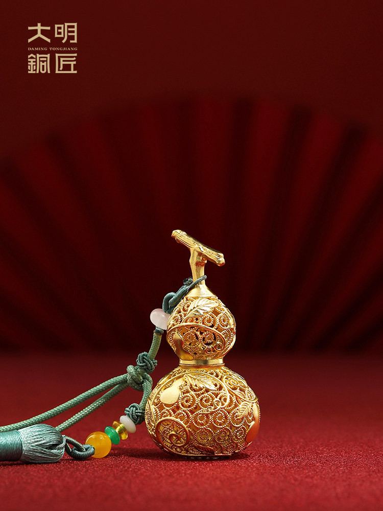 大明铜匠花丝香薰葫芦汽车挂件室内空心开口客厅办公装饰
