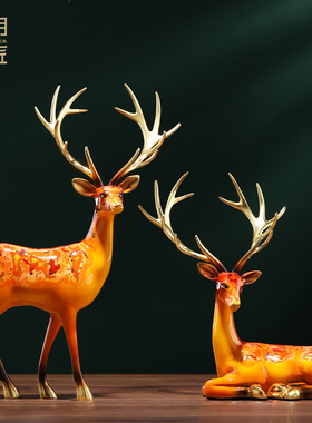 大明铜匠梅花鹿摆件工艺品客厅玄关家居酒柜电视柜装饰品乔迁礼品