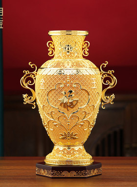 大明铜匠金玉满堂花丝花瓶摆件客厅办公室装饰品乔迁新居开业礼品