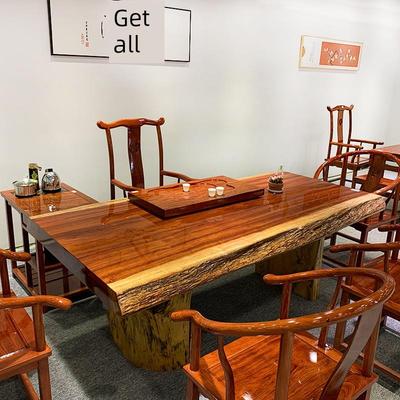 奥坎大板实木原木茶台巴花实木大板红木茶桌黑檀大板会议桌办公桌