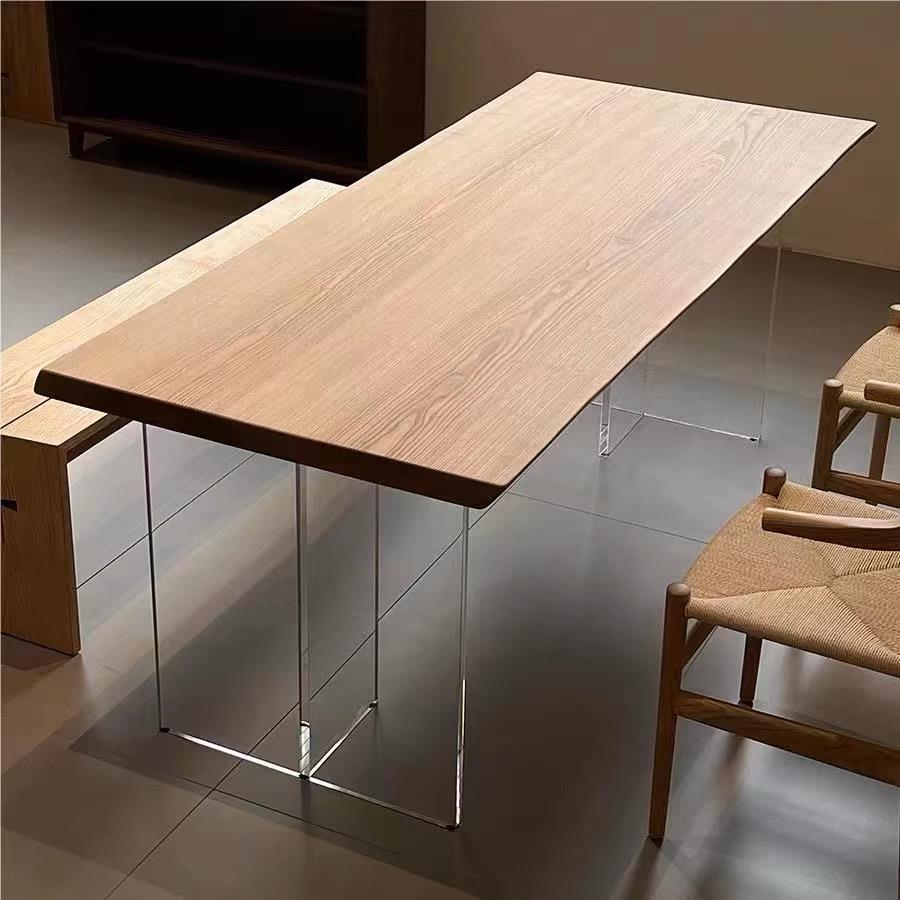 整版纯实木餐桌原木亚克力桌子白蜡木阳台泡茶桌茶台自然边书桌