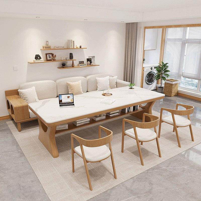 实木岩板书桌新中式奶油风学习桌电脑桌工作台去客厅化餐书桌一体