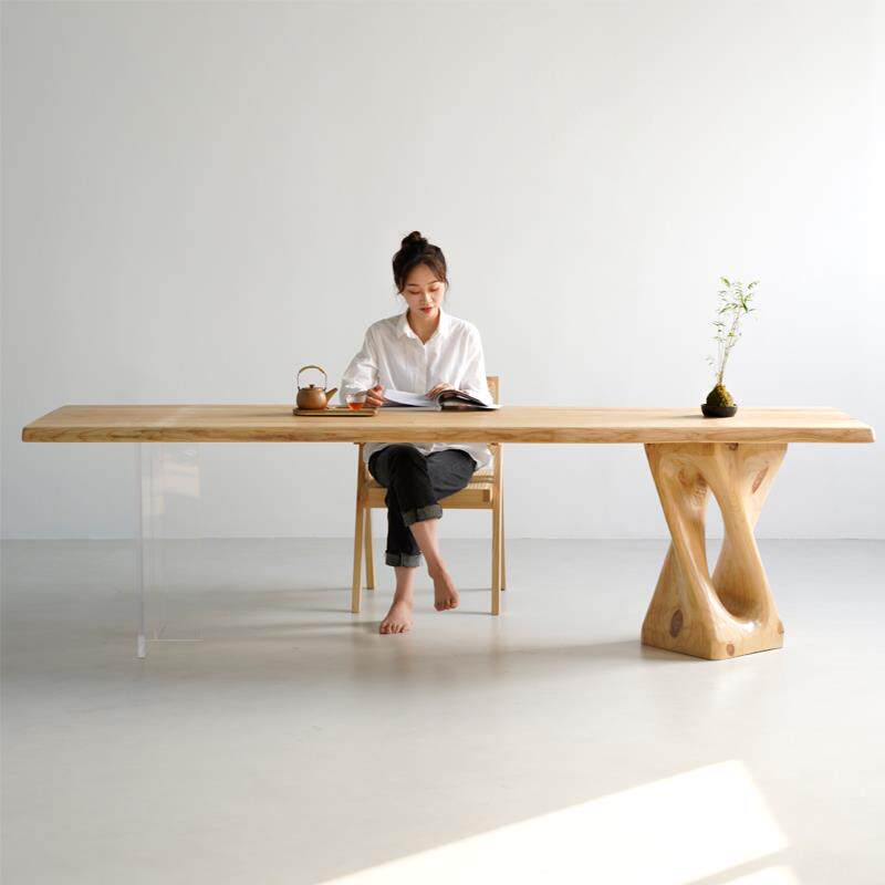 日式侘寂实木茶桌原木风自然边书桌白蜡木设计师茶台简约大板桌子