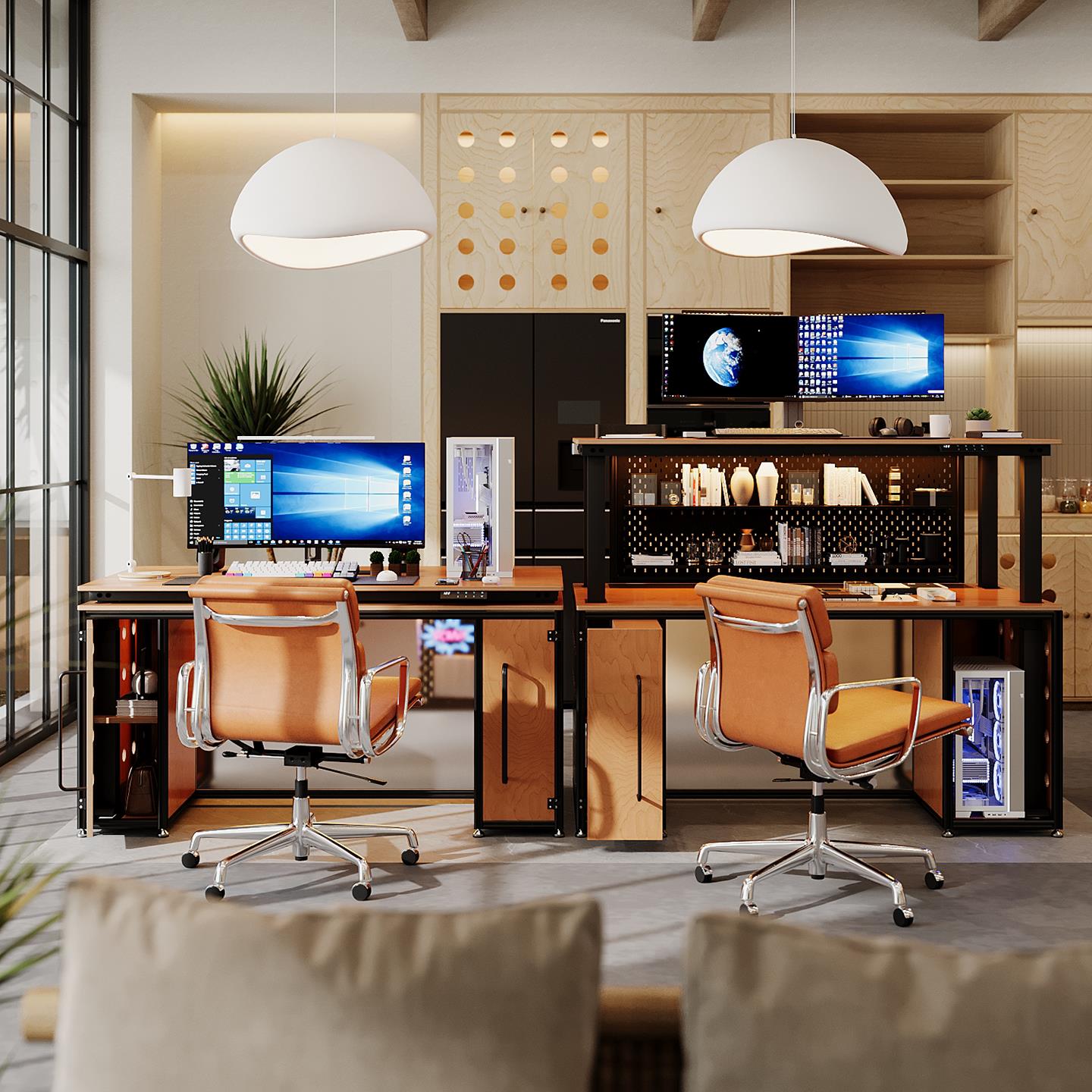 可升降铝型材两层电脑办公桌台式家用书桌书架一体桌书桌