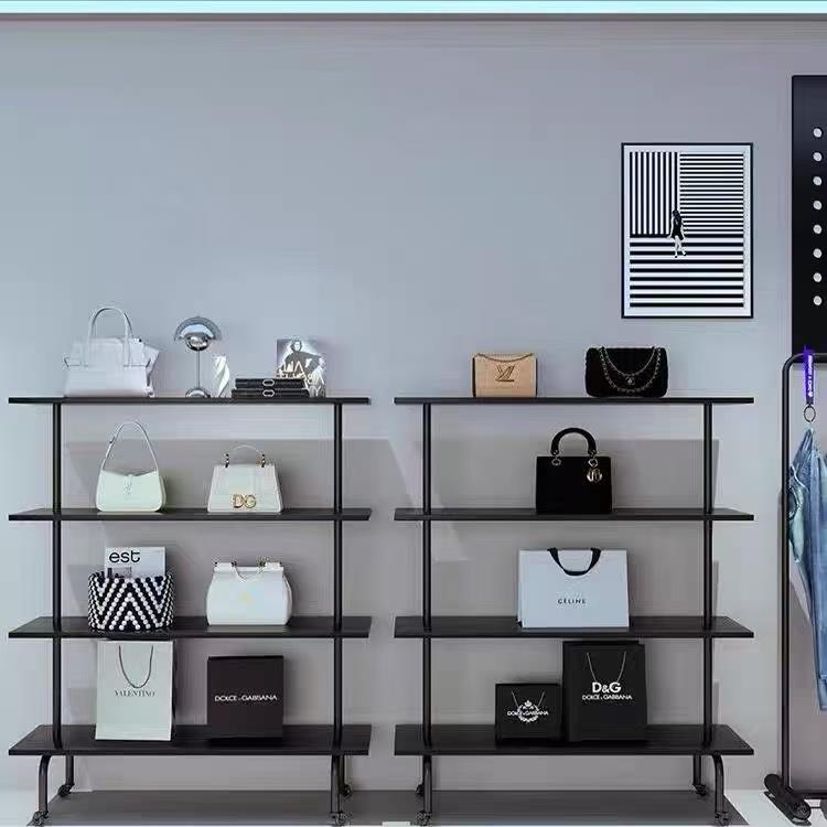 鞋架子服装店多层黑色置物架包包收纳可移动落地式展示架