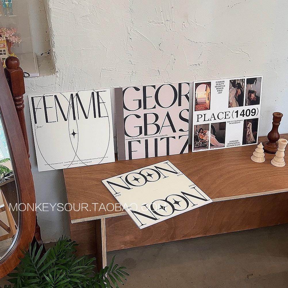 ins风PVC无框现代英文简约装饰画背景板家居桌面陈列摆件拍照道