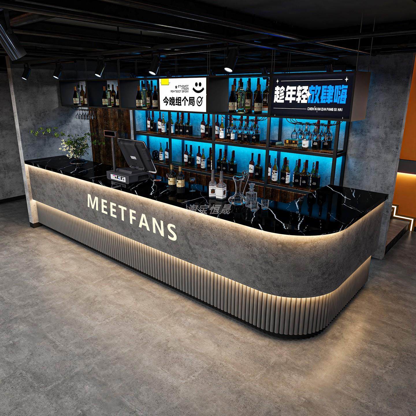 工业风酒吧吧台清吧前台小酒馆接待台咖啡奶茶店收银柜台转角定制