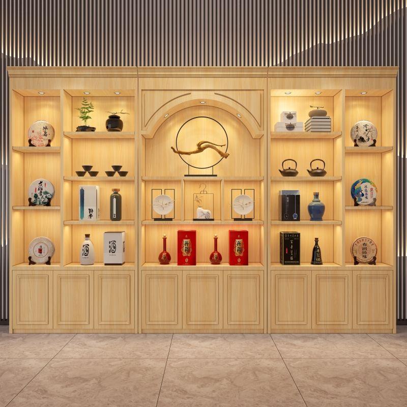 实木茶叶烟酒展示柜白酒柜酒柜超市背柜茶店收纳柜便利店展柜定制