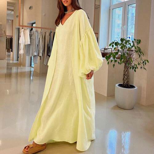 2025women clothes新款休闲背心连衣裙泡泡袖纯色长袍套装二件套