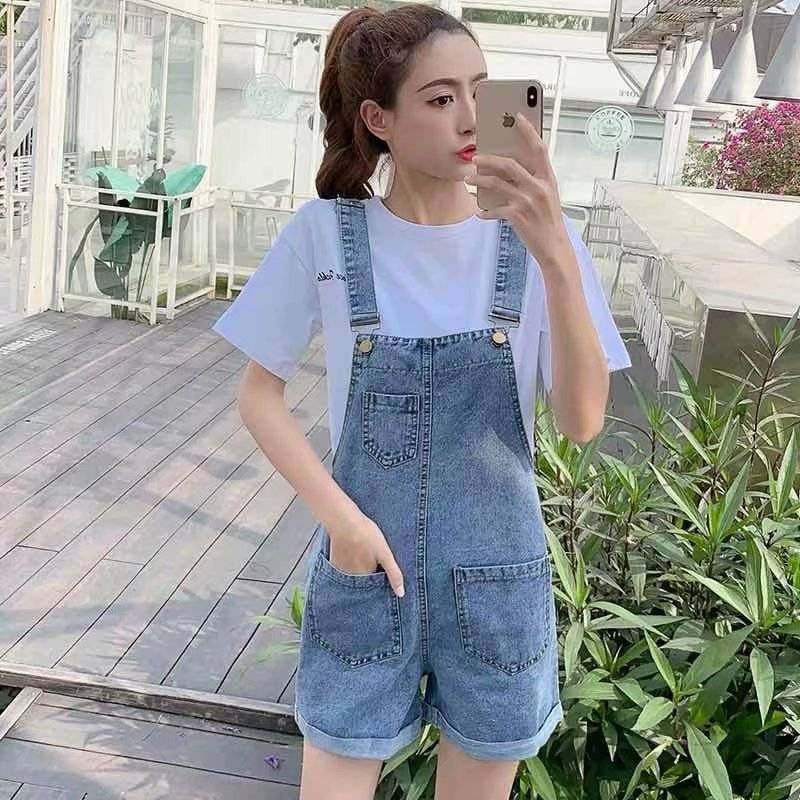 2025women clothes减龄网红牛仔裤女背带裤短裤高腰显瘦直筒裤阔