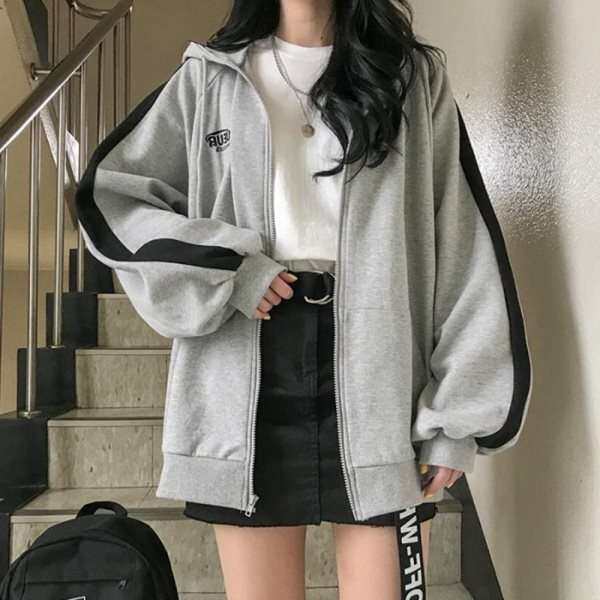 2025women clothes款卫衣韩版原宿风刺绣字母女装拉链外套大码潮