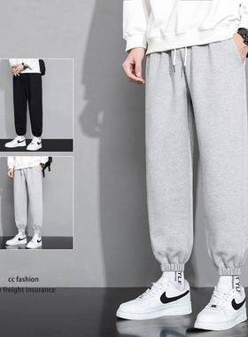 2025men clothes闲裤男士潮流帅气百搭灰色束脚九分裤宽松长裤子