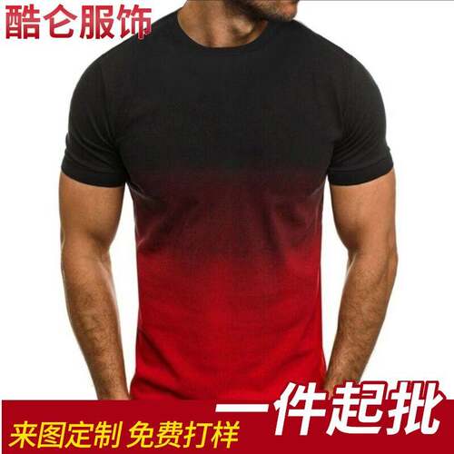 2025men clothes卖通1688热卖男士3D数码印花短袖圆领渐变T恤上衣