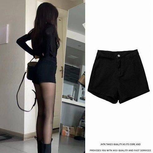2025men clothes短裤女春秋新款工装小个子黑色高腰牛仔裤外穿