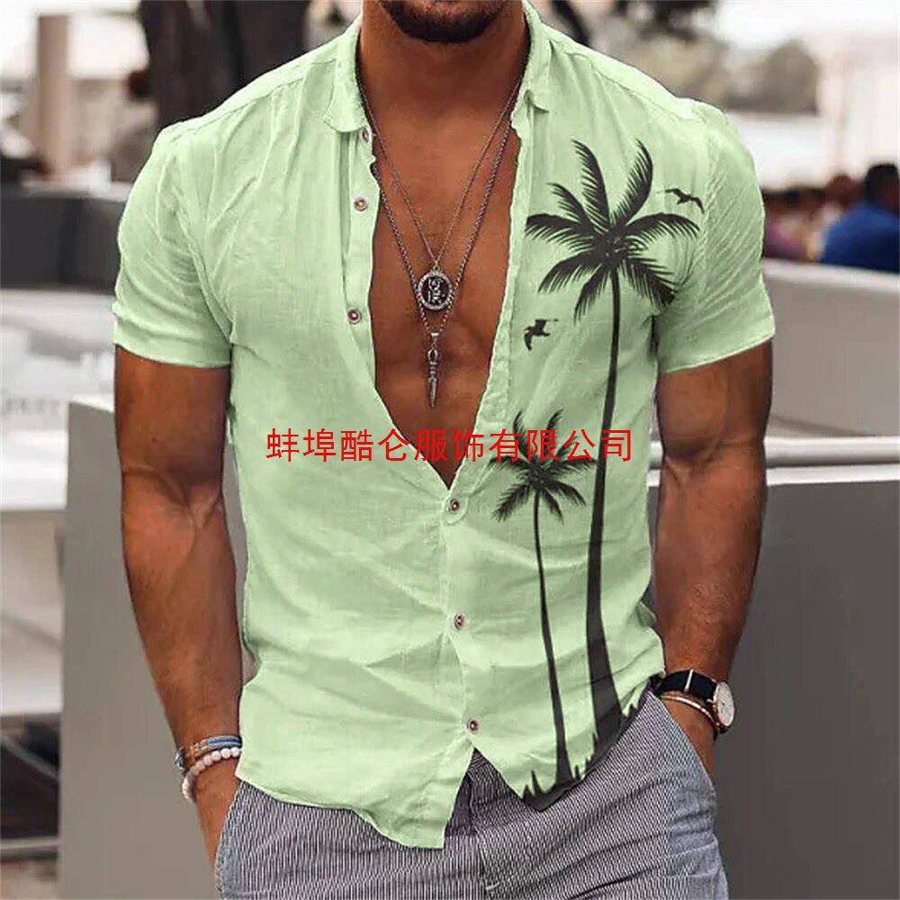 2025men clothes男子3d打印男士夏威夷衬衫沙滩5xl短袖时尚上衣t