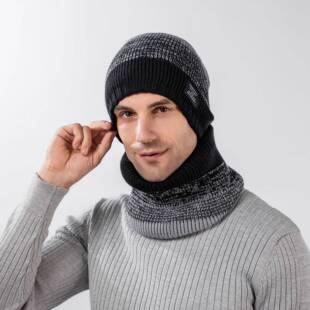 2025韩版百搭渐变针织围脖帽子两件套下雪天加绒毛线帽保暖脖套女