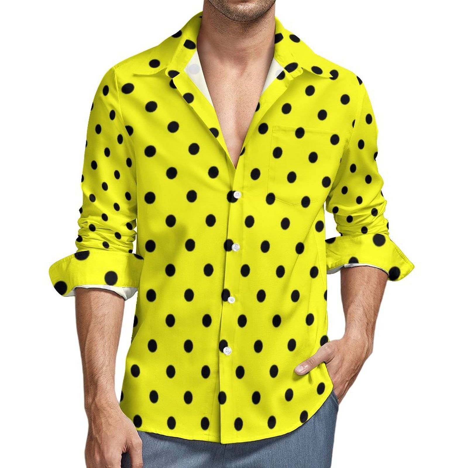 2025men clothes夏威夷沙滩衬衫外贸男士长袖数码印衬衣波点波点