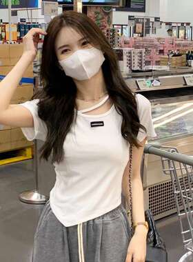 2025women clothes短袖T恤女夏季韩版新款辣妹风纯欲白色打底上衣