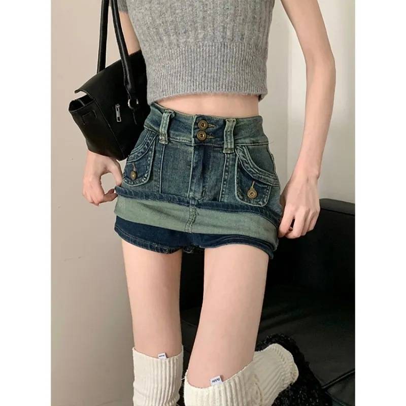 2025women clothes纯欲风高街牛仔短裙高腰a字半身裙梨形身材裤子