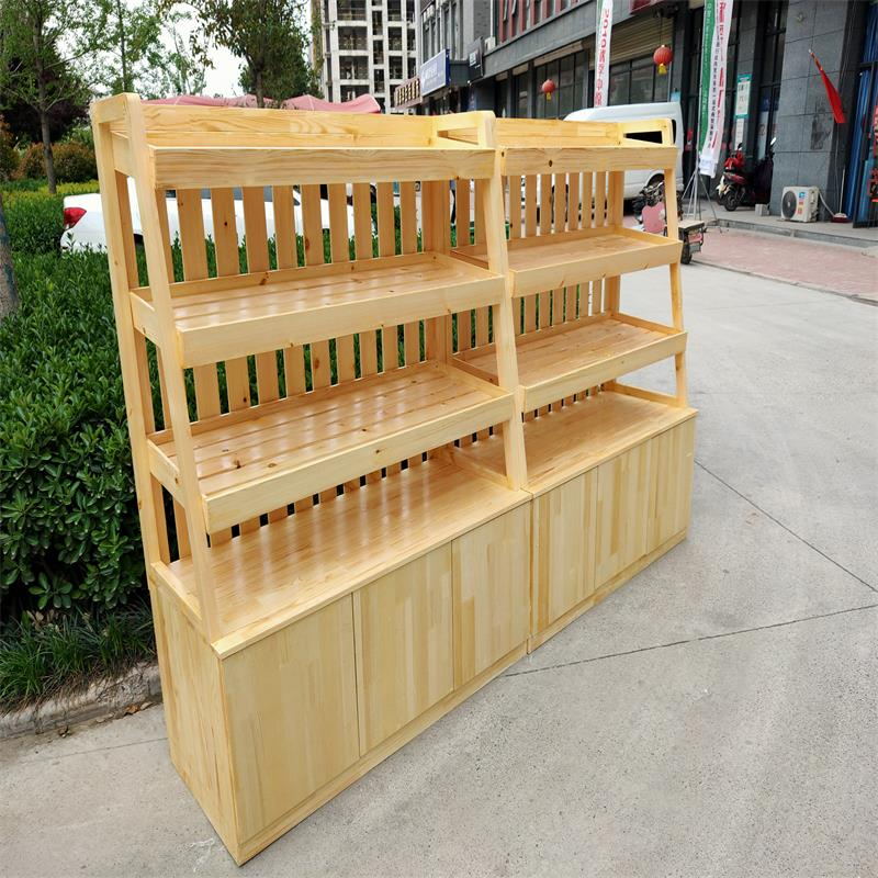 热销实木面包架子超市商场便利店蛋糕糕点货架中岛柜木质层板展示