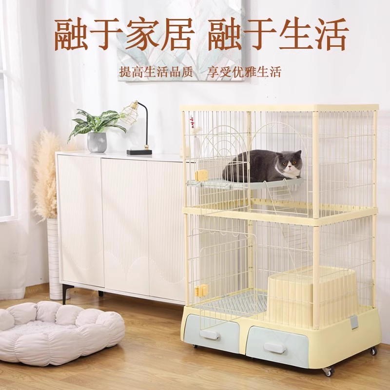 热销猫笼子超大家用室内自由空间带厕所一体猫屋双层三层铁笼带轮