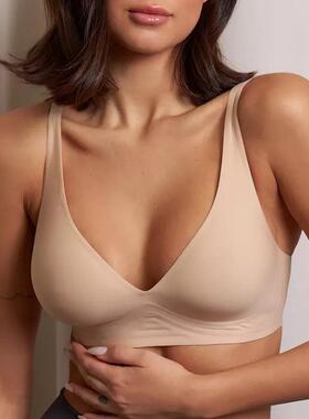 无痕果冻内衣女深V薄款软支撑舒适感大胸显小U背性感文胸罩bras