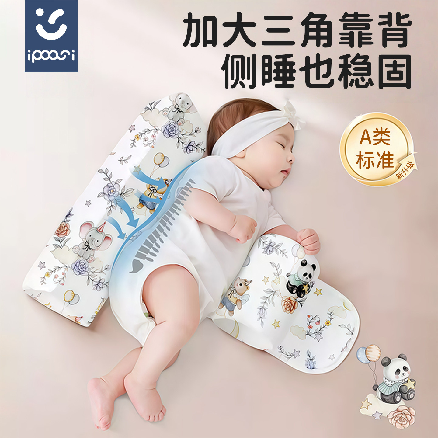 ipoosi婴儿侧睡辅助枕档枕宝宝侧睡固定神器侧身睡靠枕抱枕糖果枕