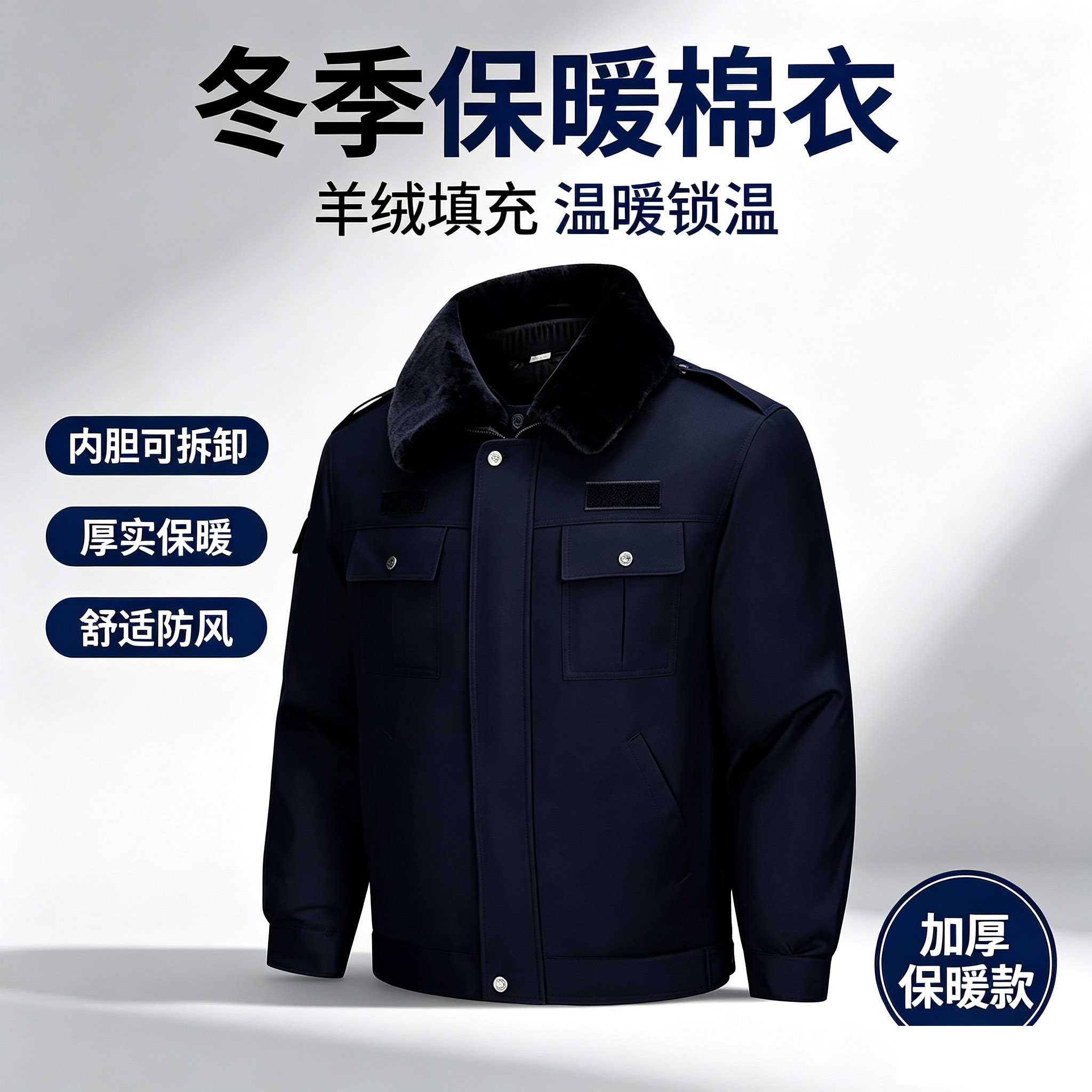 高端保安冬季棉衣男夹克执勤服大码加厚羊绒防寒棉袄工作制服棉服