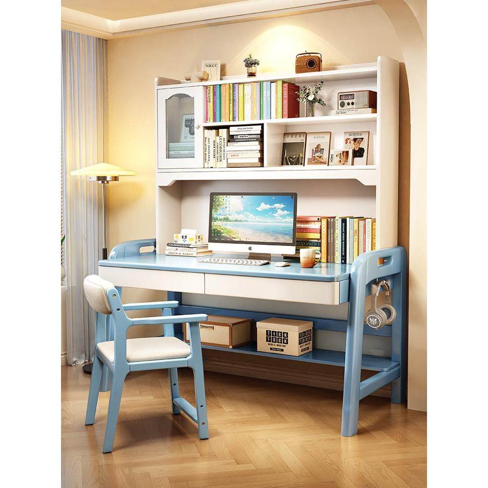 全实木书桌书架柜一体卧室床边学习桌家用电脑桌初高中生写字桌子