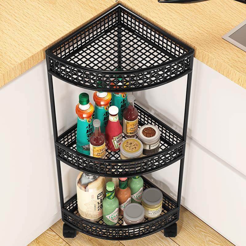 厨房置物架落地多层调料收纳架转角多功能三角架可移动蔬菜储物架
