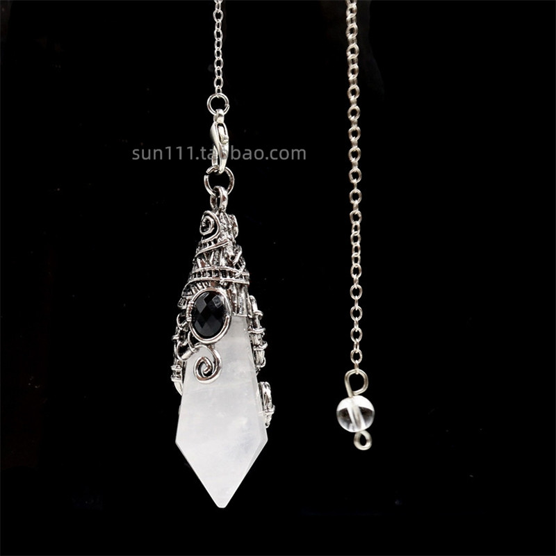 灵摆天然白水晶项链金属吊坠粉晶闪光石催眠挂件pendulum