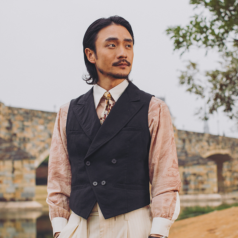 SOARIN英伦风复古戗驳领西装马甲男轻奢感绅士婚礼双排扣马夹背心