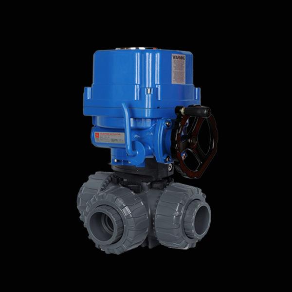 电动三通球阀塑料Q9145SLT型UPVC常压温耐酸碱质保一年工厂