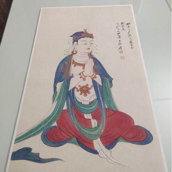张大千座像观音图中式书画人物佛像国画宣纸高清微喷仿真复制装饰