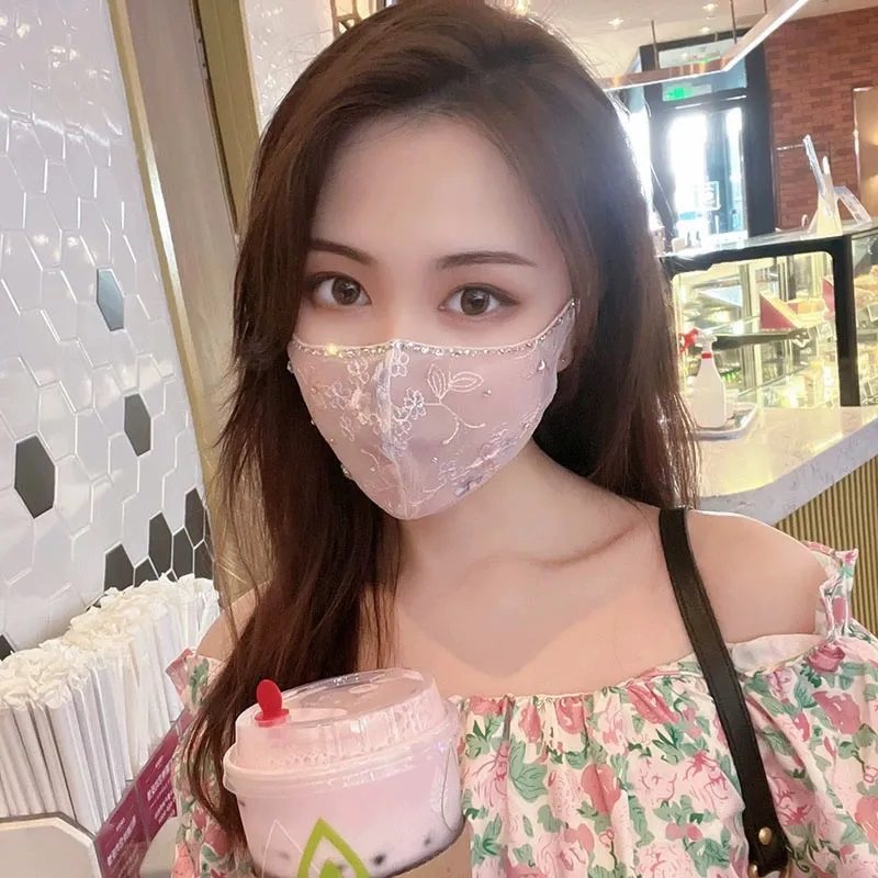 2025夏季新品蕾丝刺绣个性口罩防尘网纱百搭镶钻装饰时尚透气面罩,居家日用,口罩,淘宝优惠券,粉丝福利购,淘宝优惠卷