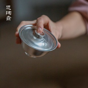 银彩釉f手工鎏银盖碗高端功夫茶具二才盖碗文人家用茶具厂家
