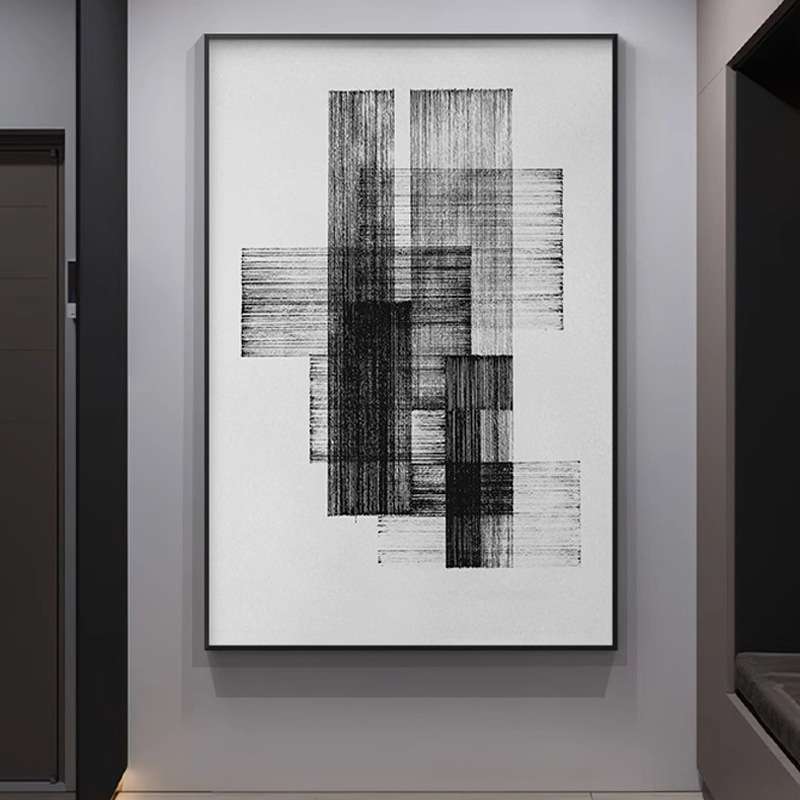 简约客厅装饰画大幅抽象画黑白线条玄关画工业风挂画落地画高级感图片