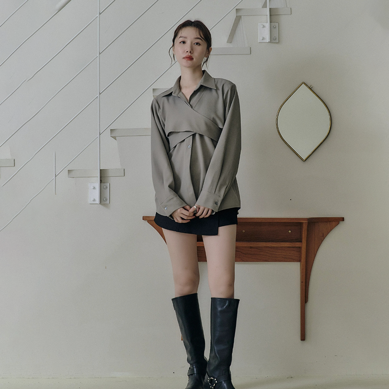 FLATHILLY设计感交叉轻奢简约新潮衬衫气质ins风休闲女士长袖衬衫
