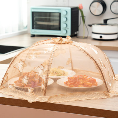 家用餐桌防苍蝇饭菜罩子日式田园风餐厅防尘可折叠菜罩剩饭盖子