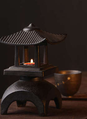 中式复古铸铁烛台蜡烛熏香炉家用室内茶桌宫灯摆件雪见灯创意香炉