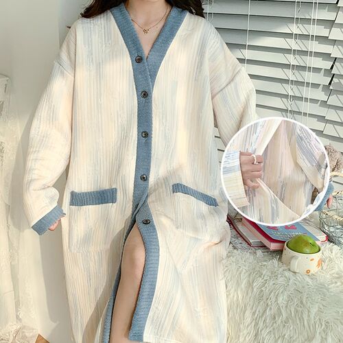 空气棉特大码孕妇入院o待产裙秋冬款产妇哺乳期喂奶长袖睡裙9-12