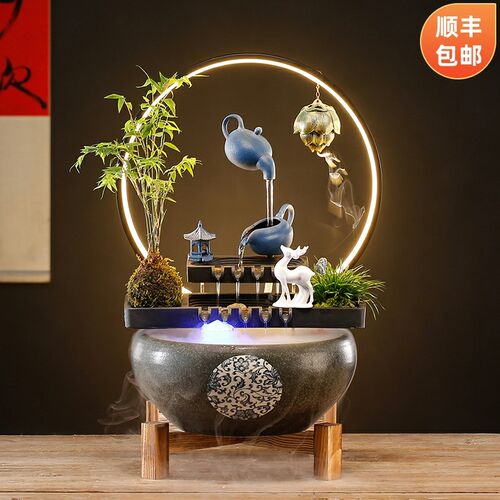 创意流水生财悬壶k鱼缸摆件循环水客厅办公室桌面装饰招财开业礼