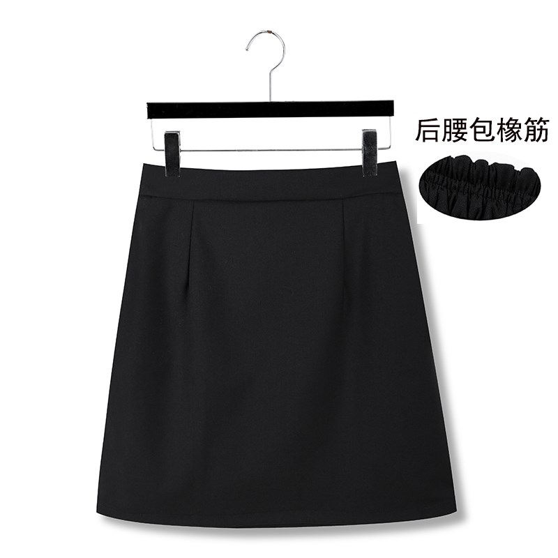黑色松紧腰a字半身裙西装面料职业高腰显瘦正装T橡筋短裙春秋厚款