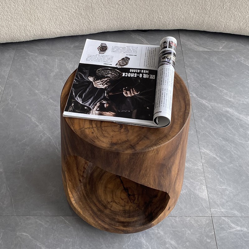 胡桃木木墩茶几客厅家用北欧全实木树桩根雕猫洞坐凳沙发旁边角几