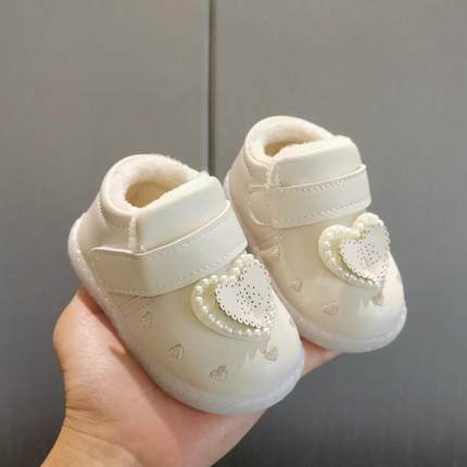 冬季加绒加厚宝宝学步鞋婴幼儿棉鞋0-1-2岁公主皮鞋保暖鞋女小童