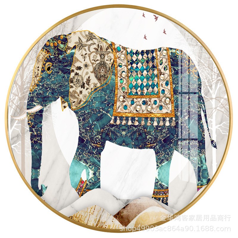 轻奢圆形玄关装饰画晶瓷s画客厅沙发背景墙面挂画创意北欧麋鹿壁图片