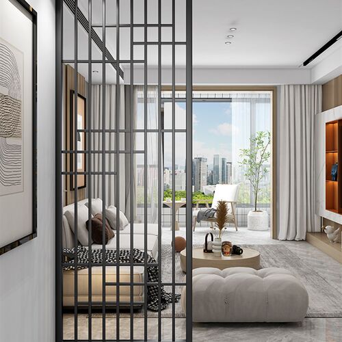 北欧铁艺屏风隔断k餐客厅轻奢入户玄关网红装饰现代金属格栅镂空