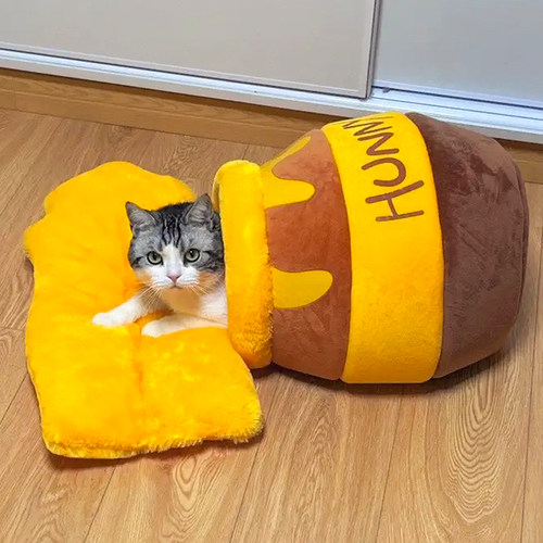 猫窝蜂蜜罐冬季保暖安全感窝w半封闭式狗窝四季通用猫床宠物猫睡