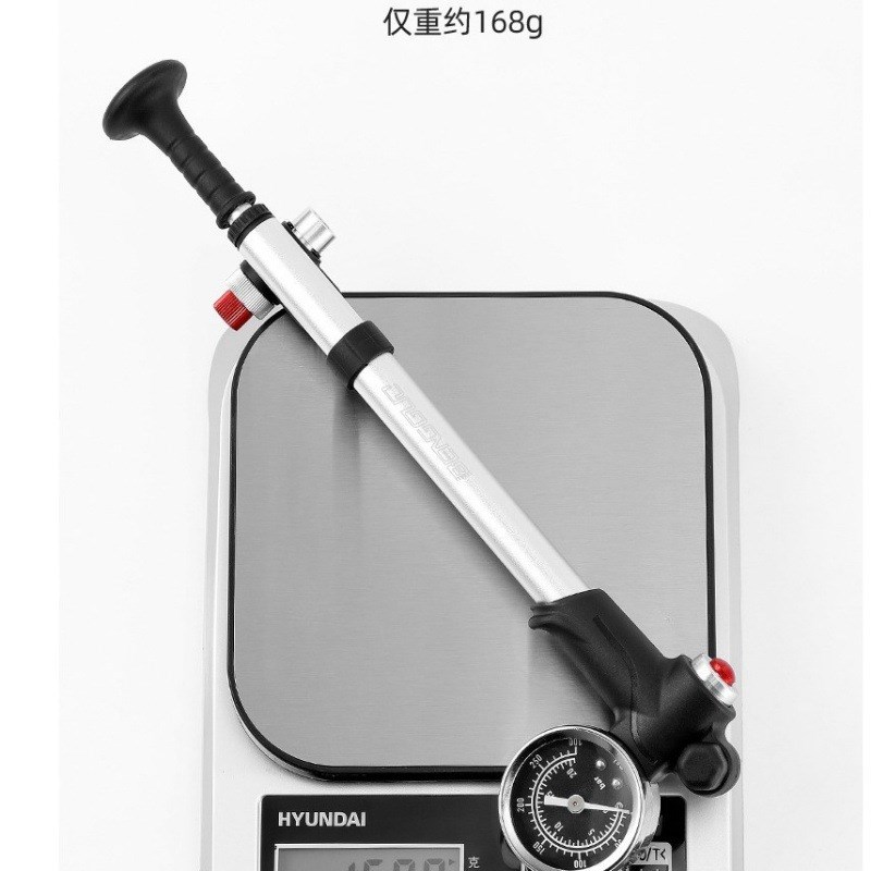 自行车打气筒 便携式铝合金充气筒 带气压表充泄高压前叉打气筒