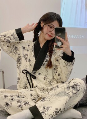 和服空气棉月子服秋冬季产后大尺码纯H棉加厚孕妇睡衣冬天哺乳哺